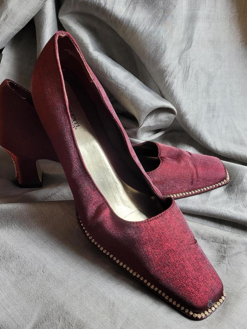 Valenti Franco Burgundy Satin Heels with Rhinestone Accents Dress Pumps Size 11